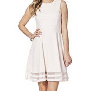 Calvin Klein Women's Illusion Trim Fit & Flare Sleeveless Beige Pink Dress  S16